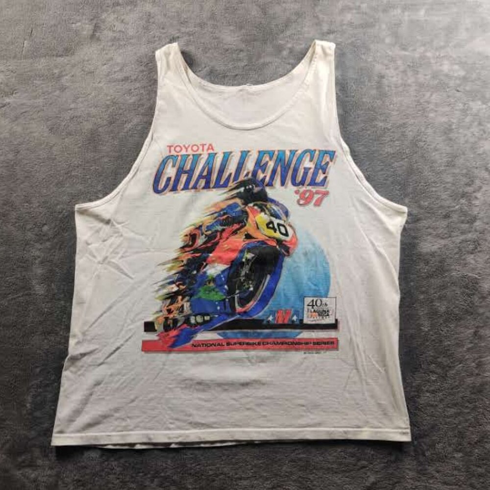 VINTAGE 1997 Toyota Challenge Tank Top Shirt Adult Mens XL/2XL White Sleeveless